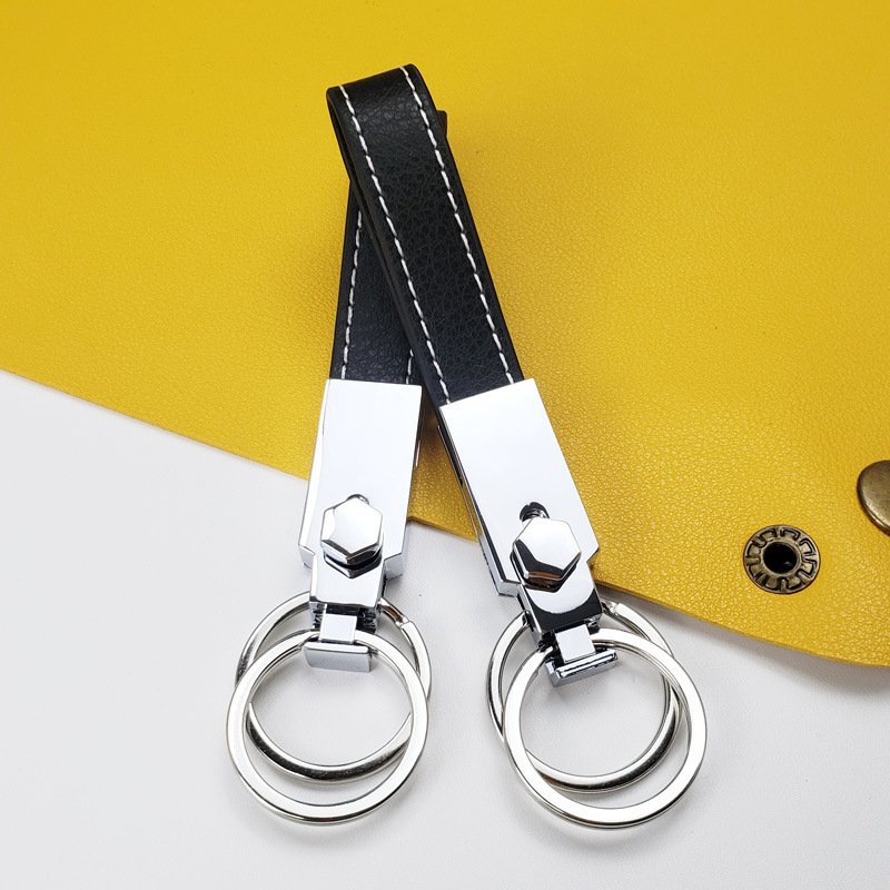 Key Ring Leather Keychain Blanks Genuine Leather Key Chains Leather Keyring Engraved Custom Metal Stainless Steel Custom Logo PU
