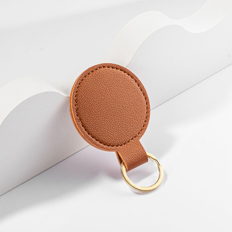 factory wholesale pu leather keychain blanks custom logo round leather car key holder