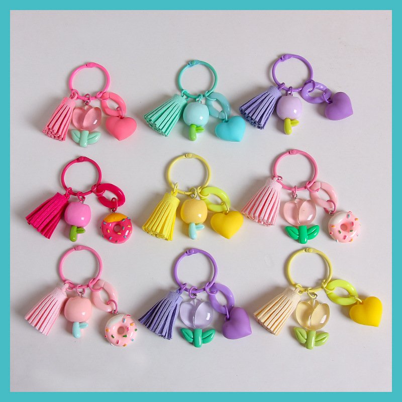 Lilangda Tulip Shaped Keychains Candy Color Korean New Cartoon Cute Pendant Bag Key Chains Doll Key Pendant Car Key Accessories