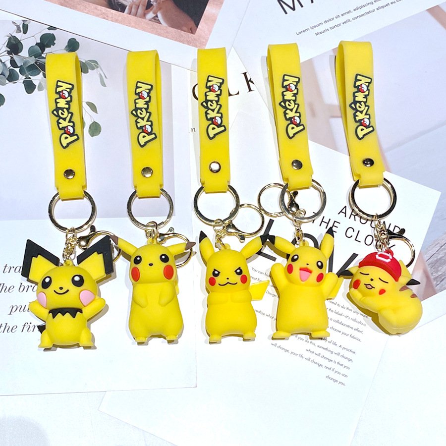 New Design Cute Sleeping Pokemoneds Keychain PVC Figure Anime Pikachues Car Decoration Toy Children's Birthday Gift