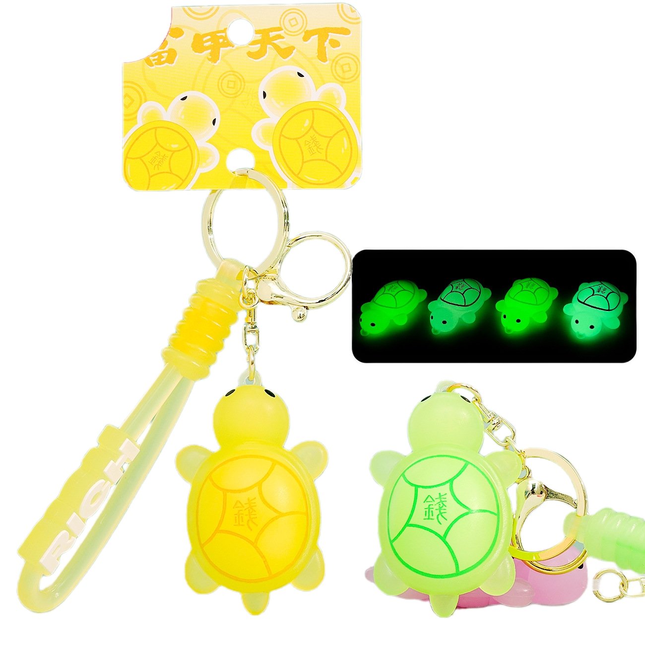 Cute cartoon resin glow-in-the-dark Luminoussea turtle keychain accessories 3D Glowing Sea Lucky Money Turtle key chain Key ring