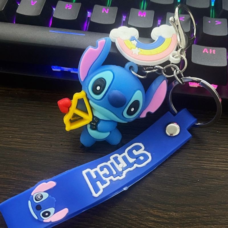 New Design Stitch Car Keychain Accessories Cheap Cartoon Anime Animal 3D Soft Silicone PVC Key Ring Lanyards Rubber Key Holder
