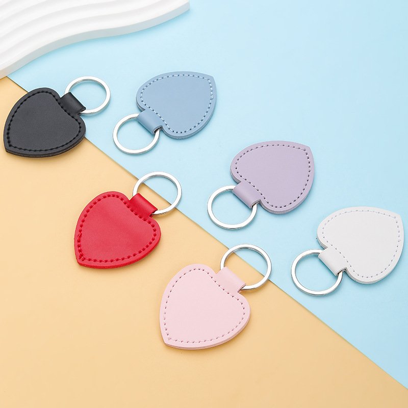cute heart shaped pu leather keychain custom blanks leather key chain car key fob key holder