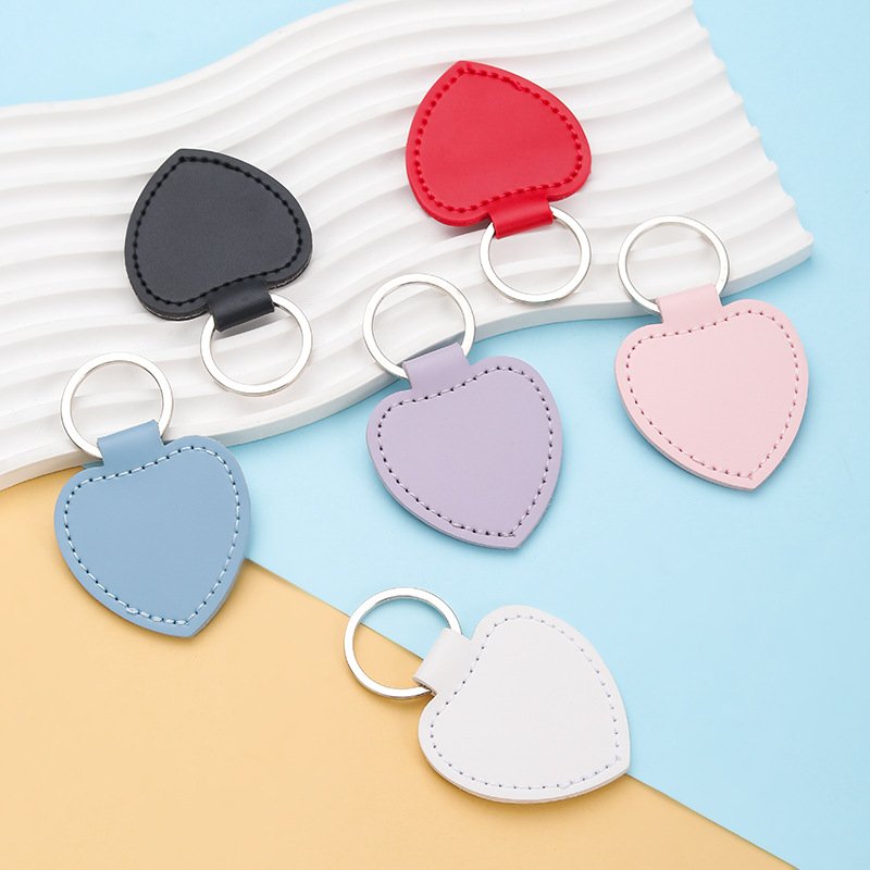 cute heart shaped pu leather keychain custom blanks leather key chain car key fob key holder