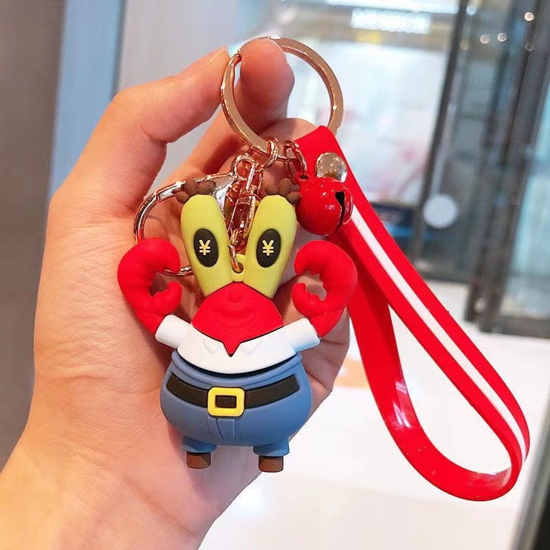 Rubber keychain cartoon sponge baby car keychain accessories 3D Pai Da Xing PVC silicone key pendant