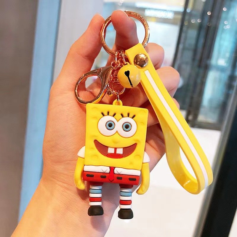 Rubber keychain cartoon sponge baby car keychain accessories 3D Pai Da Xing PVC silicone key pendant