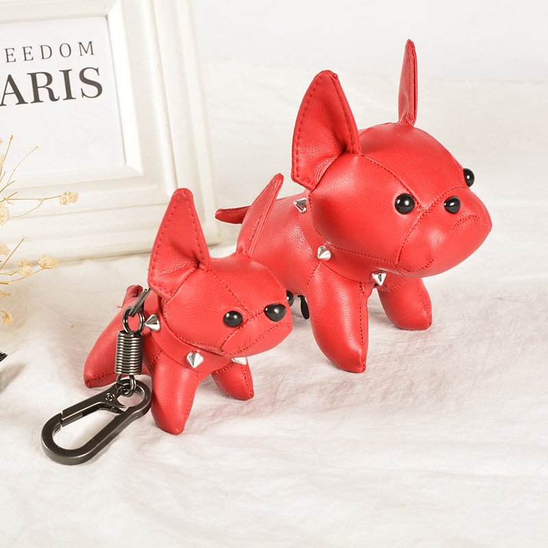 Luxury Leather French Bulldog Keychain Ornament Cute Puppy Key Rings Jewelry Women Charm Bags Accessories Girl Toys Holiday Gift