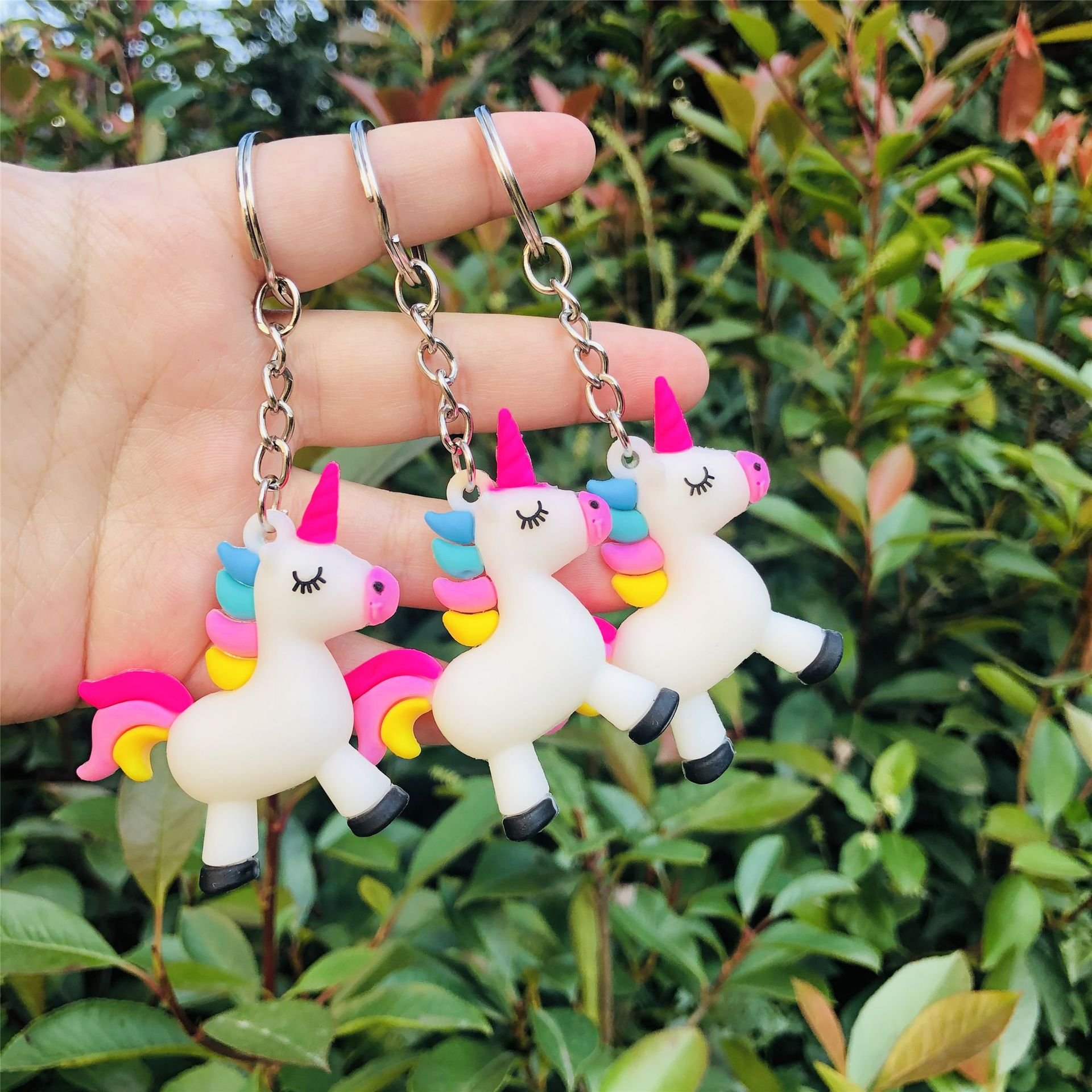 Colorful Sweet unicorn keychain Accessories Rubber Keychain For Women Trinket Key Chains Ring Car Bag Pendent Charm