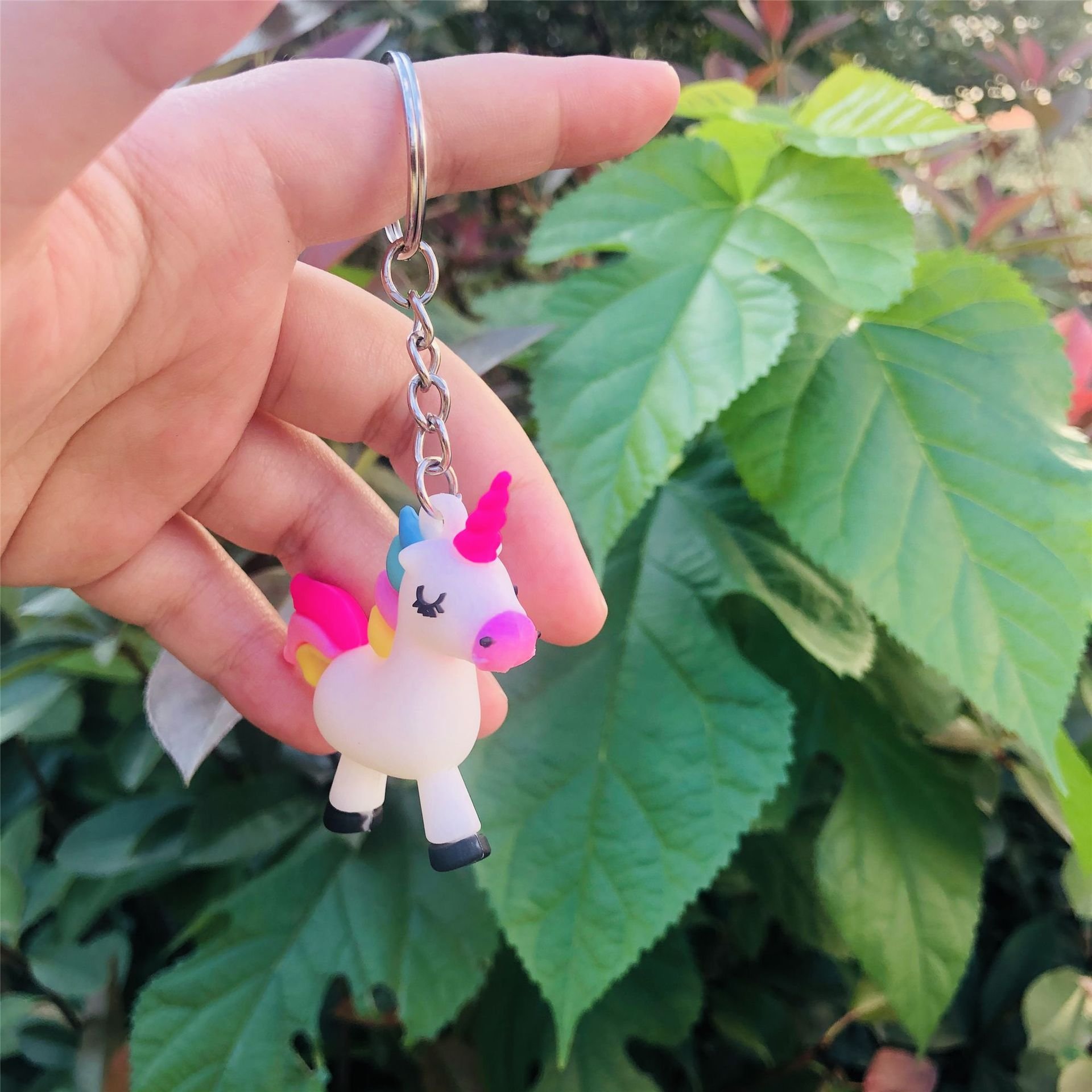 Colorful Sweet unicorn keychain Accessories Rubber Keychain For Women Trinket Key Chains Ring Car Bag Pendent Charm