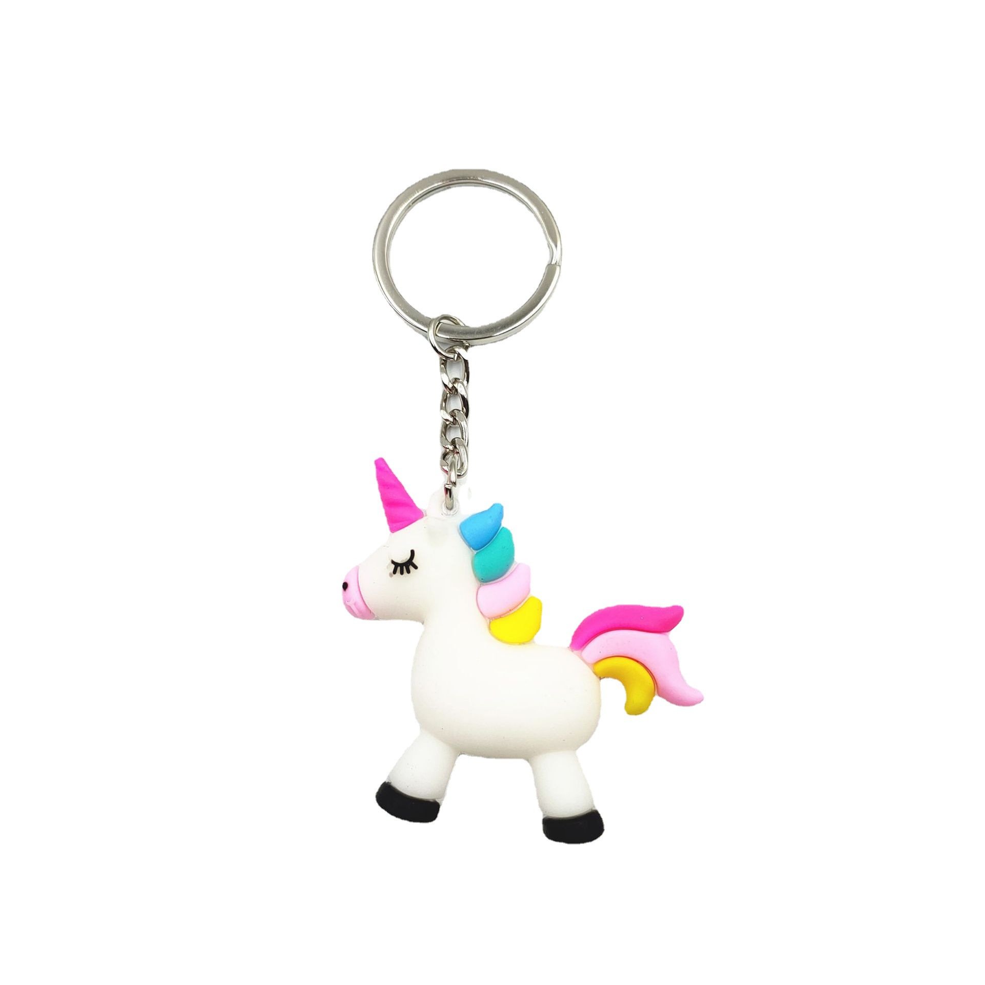 Colorful Sweet unicorn keychain Accessories Rubber Keychain For Women Trinket Key Chains Ring Car Bag Pendent Charm
