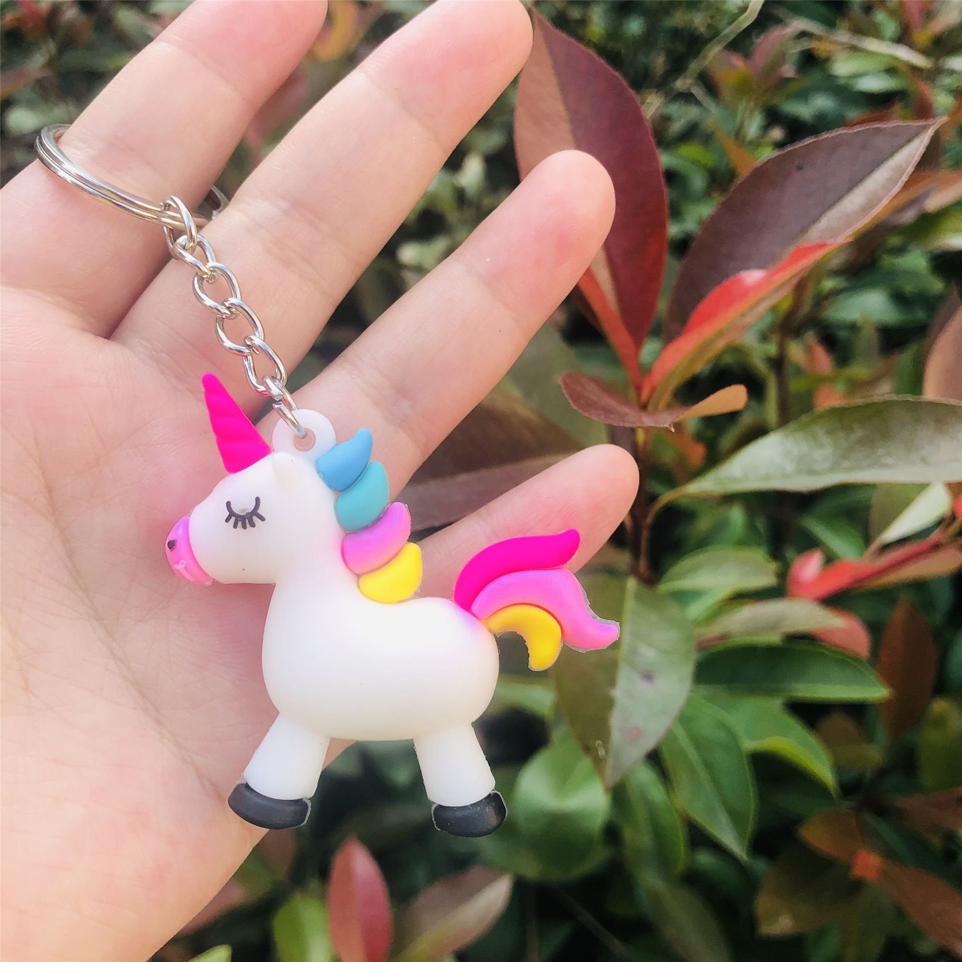 Colorful Sweet unicorn keychain Accessories Rubber Keychain For Women Trinket Key Chains Ring Car Bag Pendent Charm