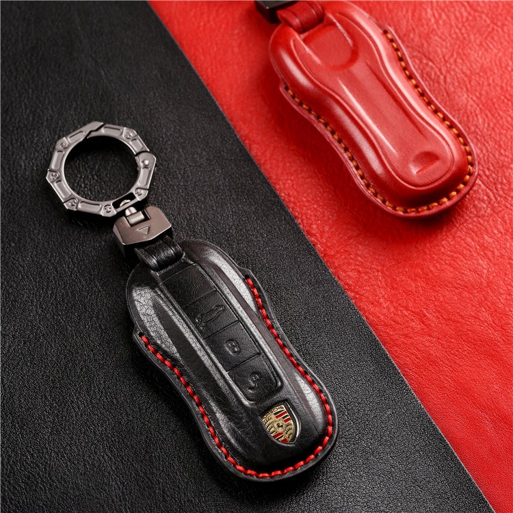 Handmade Genuine Leather Car Key Case Cover for Porsche 911 Cayenne Panamera TAYCAN 3 Button Keyless Entry Smart Key Case