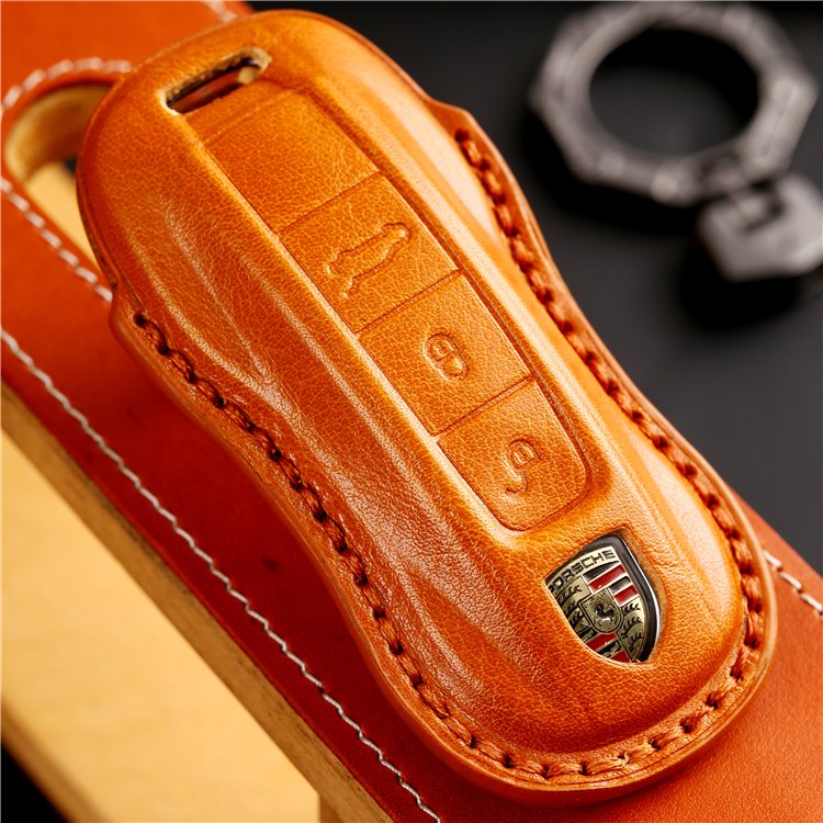 Handmade Genuine Leather Car Key Case Cover for Porsche 911 Cayenne Panamera TAYCAN 3 Button Keyless Entry Smart Key Case