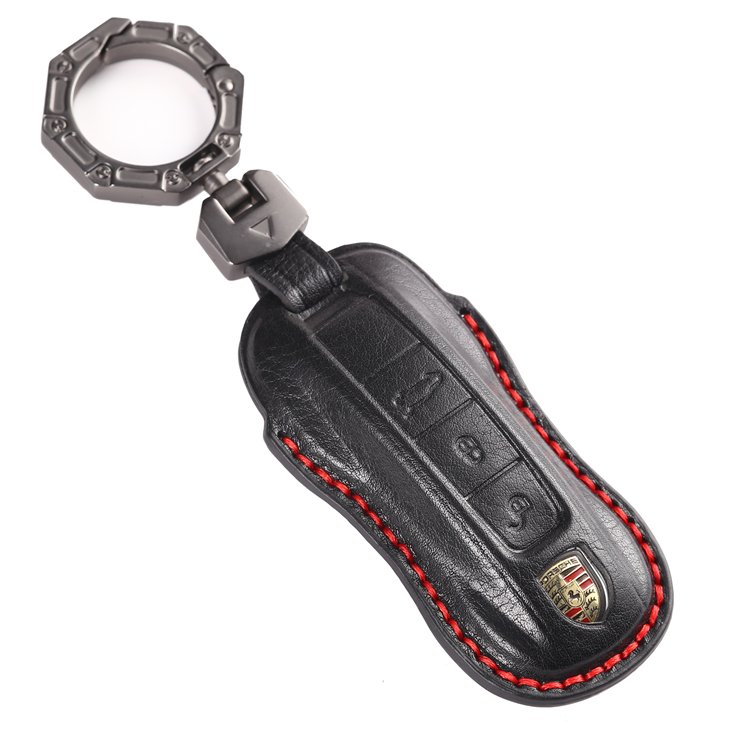 Handmade Genuine Leather Car Key Case Cover for Porsche 911 Cayenne Panamera TAYCAN 3 Button Keyless Entry Smart Key Case