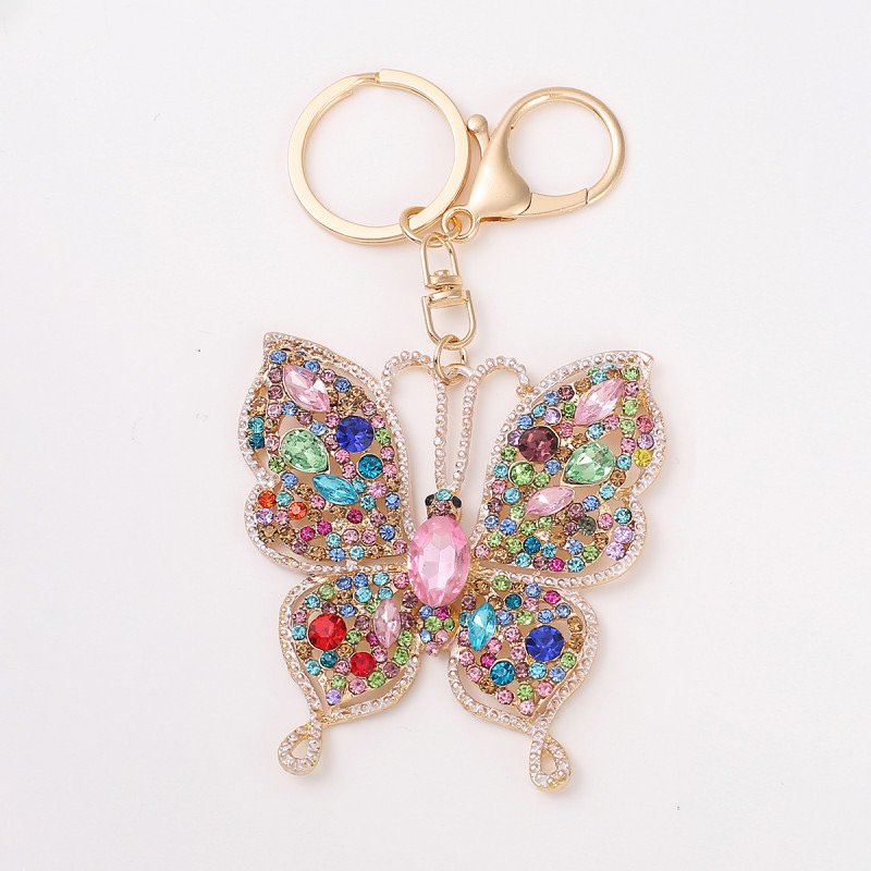 Hot Sale Colorful Hollow Diamond Butterfly Key Chain Pendant Fashion Metal Keyring For Decoration