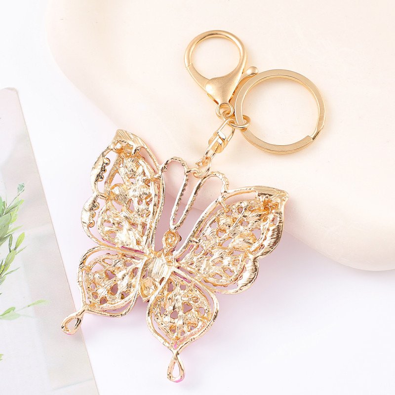 Hot Sale Colorful Hollow Diamond Butterfly Key Chain Pendant Fashion Metal Keyring For Decoration