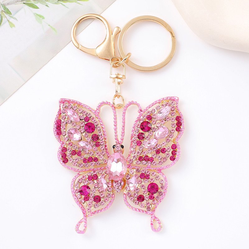 Hot Sale Colorful Hollow Diamond Butterfly Key Chain Pendant Fashion Metal Keyring For Decoration