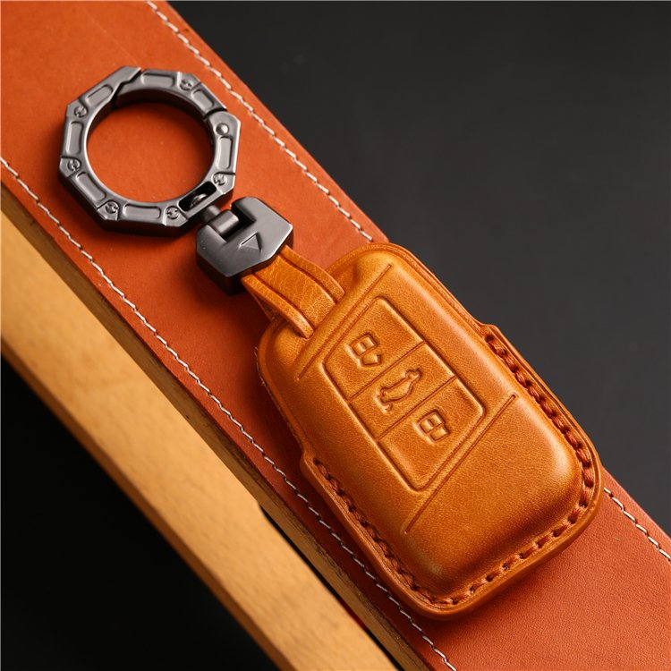 Handmade Genuine Leather Car Key Case Cover for Volkswagen Tiguan Atlas Jetta Passat Golf Alltrack Smart Remote Control Key Case