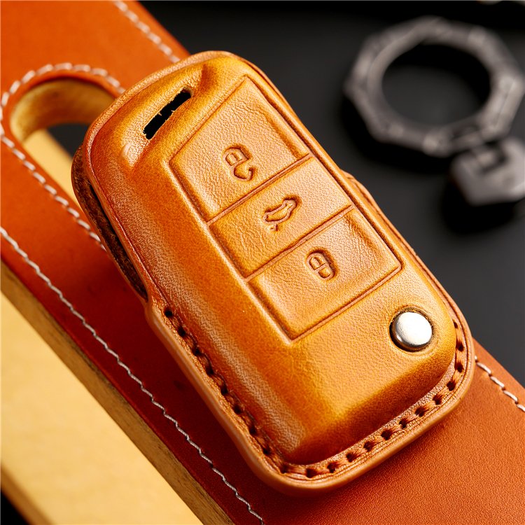 Handmade Genuine Leather Car Key Case Cover for Volkswagen Tiguan Atlas Jetta Passat Golf Alltrack Smart Remote Control Key Case