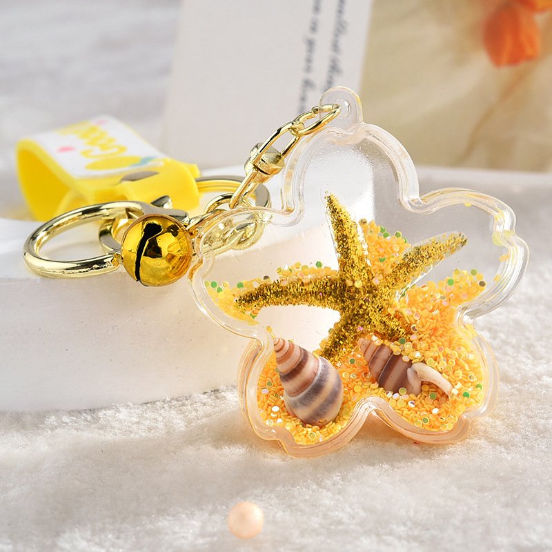 Charm Cute Acrylic Key Chain Oil Floating Starfish Quicksand Glitter Liquid Keychains