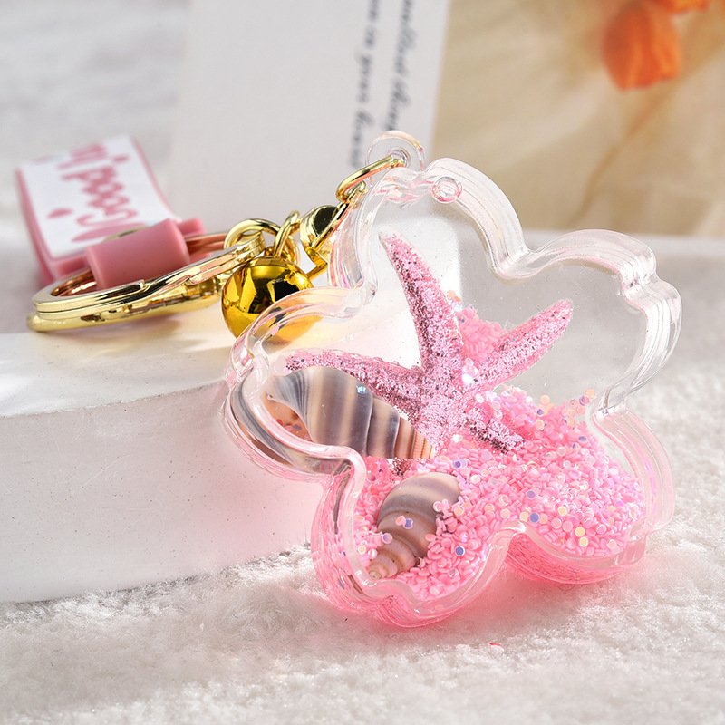 Charm Cute Acrylic Key Chain Oil Floating Starfish Quicksand Glitter Liquid Keychains