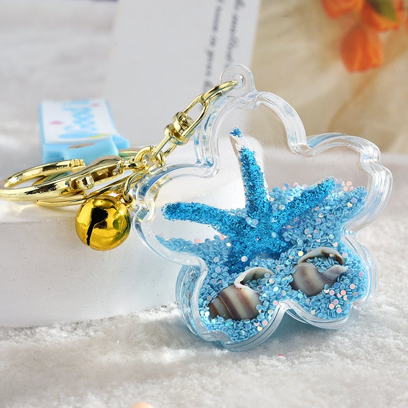 Charm Cute Acrylic Key Chain Oil Floating Starfish Quicksand Glitter Liquid Keychains
