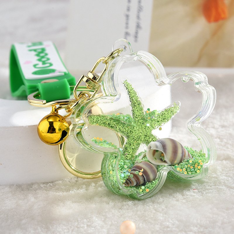 Charm Cute Acrylic Key Chain Oil Floating Starfish Quicksand Glitter Liquid Keychains