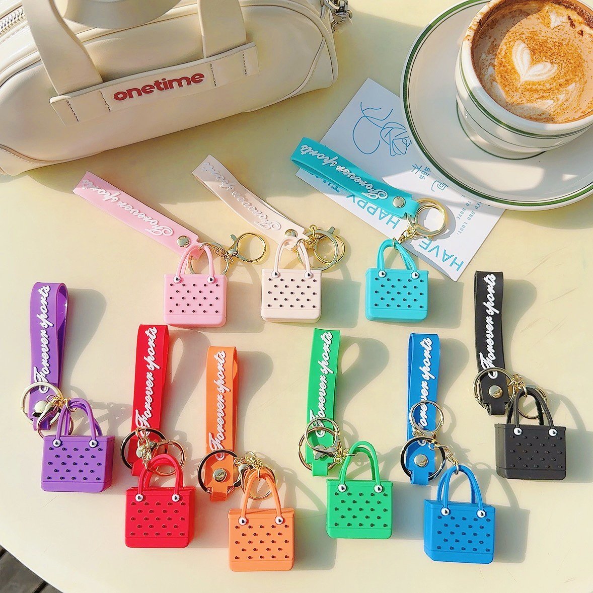 9 colors 3D PVC Silicone seaside big basket Cartoon Bag Cute Car accessories Mini Tote Bags EVA Beach Bag bogg Keychain