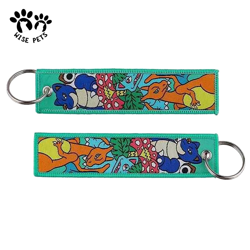 Wholesale Cartoon Jet Tag Custom Anime Woven Label Printed Flight Key Tag Demon Slayer Hanging Fabric Embroidery Keychains