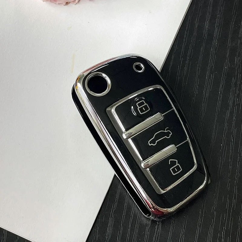 New Soft TPU Car Flip Key Case Cover Shell Fob for Audi A1 A3 A6 A6L Q2 Q3 Q7 TTS R8 S6 RS3 Protector Keychain Auto Accessories