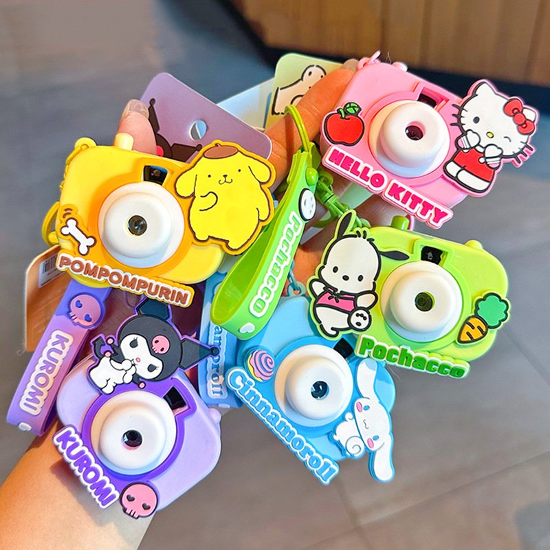 Cartoon Cute 3D Kitty Kuromi Melody Cinnamoroll Toy Projection Camera Key Chain With Wrist Strap Key Ring Bag Pendant Girl Gifts