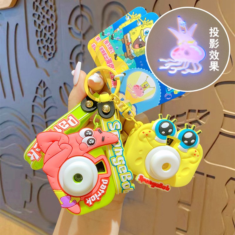 Cartoon Cute 3D Kitty Kuromi Melody Cinnamoroll Toy Projection Camera Key Chain With Wrist Strap Key Ring Bag Pendant Girl Gifts