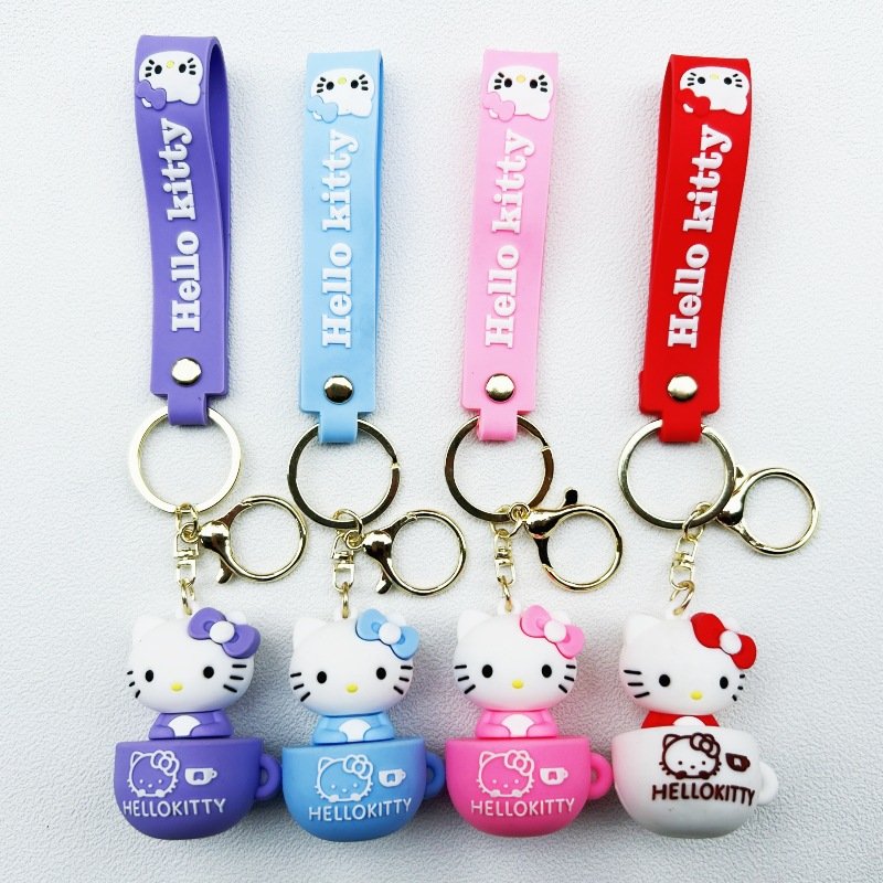3D Doll Soft Rubber Key Chain Lovely Cartoon Kitty Coffee Cup Design Keychain Anti-Lost Car Key Accessories Key Ring Accessories