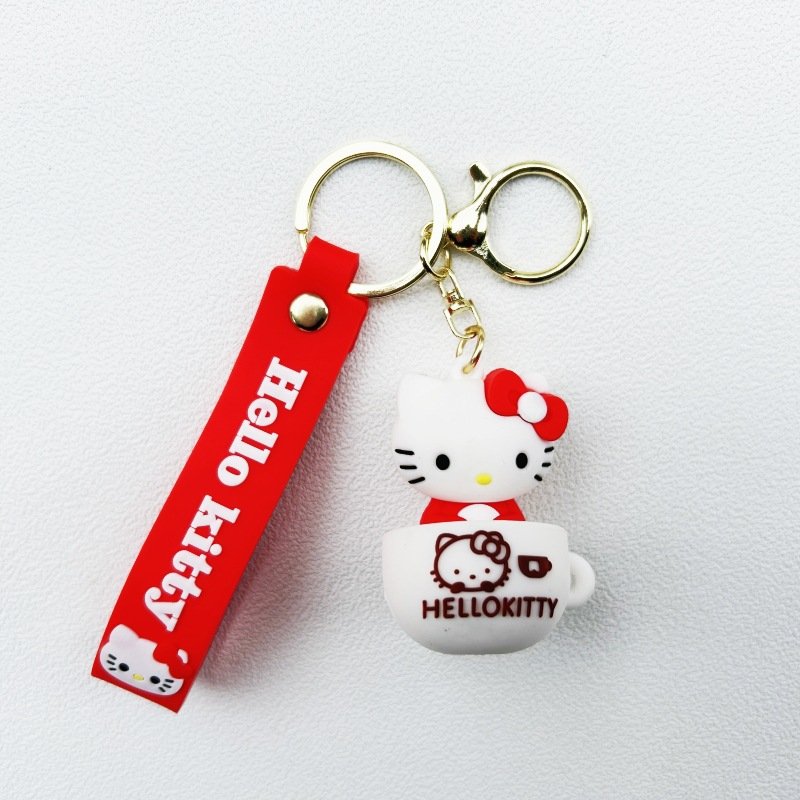 3D Doll Soft Rubber Key Chain Lovely Cartoon Kitty Coffee Cup Design Keychain Anti-Lost Car Key Accessories Key Ring Accessories