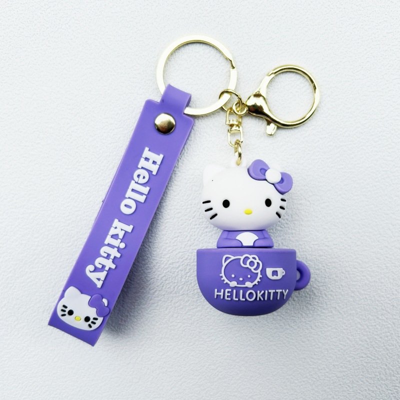 3D Doll Soft Rubber Key Chain Lovely Cartoon Kitty Coffee Cup Design Keychain Anti-Lost Car Key Accessories Key Ring Accessories