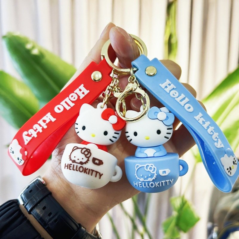 3D Doll Soft Rubber Key Chain Lovely Cartoon Kitty Coffee Cup Design Keychain Anti-Lost Car Key Accessories Key Ring Accessories