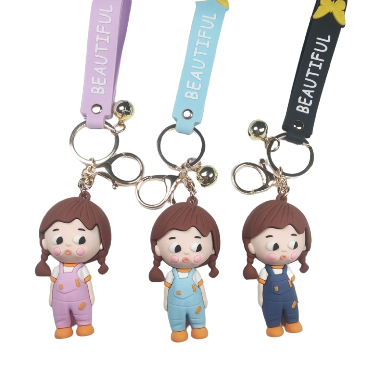 Supper KAWAI Girls Keychains 3d PVC Rubber Cute cartoon keychain Customized With wristband keychain accessories