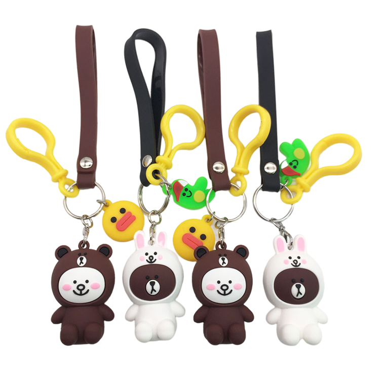 Supper KAWAI Girls Keychains 3d PVC Rubber Cute cartoon keychain Customized With wristband keychain accessories
