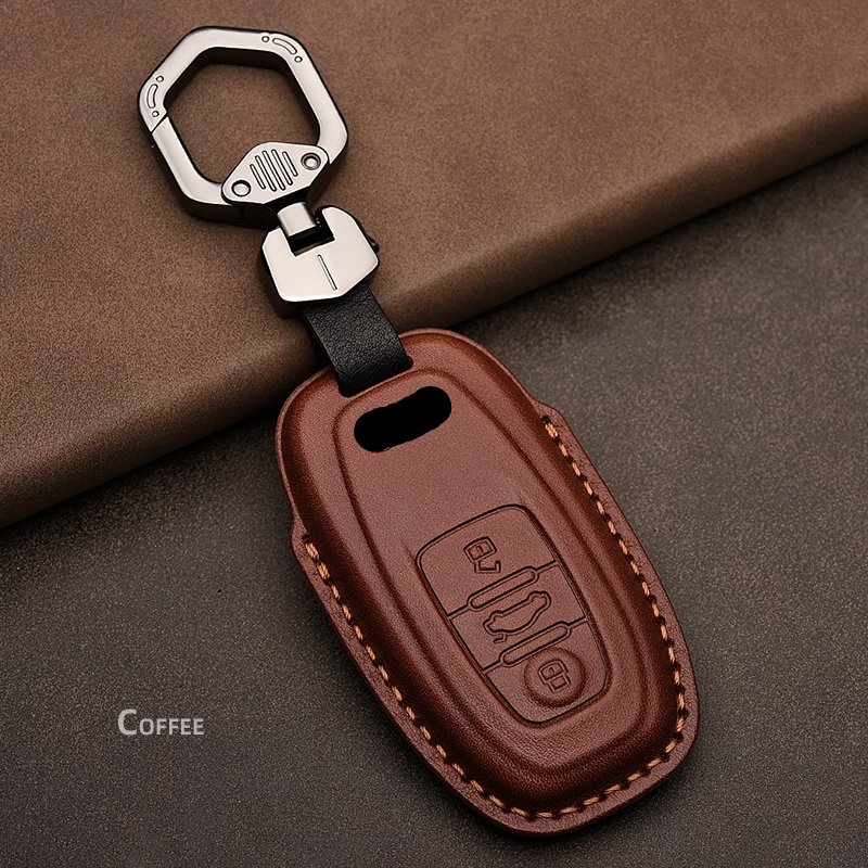 Suitable for Audi Car Key Accessories Leather Key Case Cover for A3 A4 B9 A6 C8 A7 S7 A8 D5 S8 Q7 Q8 SQ8 E-tron with Key Bag