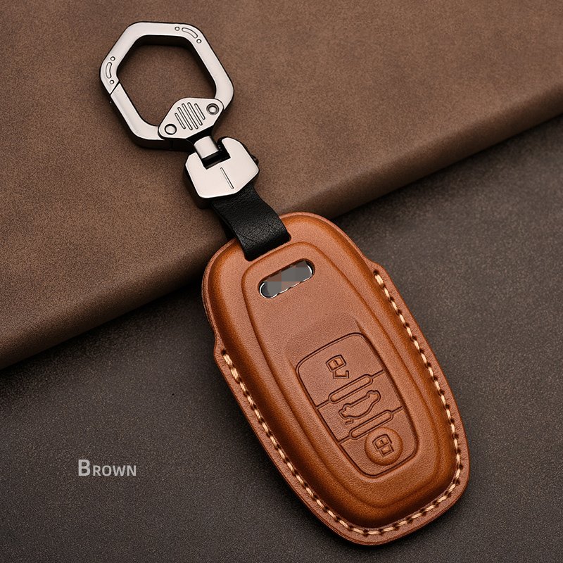 Suitable for Audi Car Key Accessories Leather Key Case Cover for A3 A4 B9 A6 C8 A7 S7 A8 D5 S8 Q7 Q8 SQ8 E-tron with Key Bag