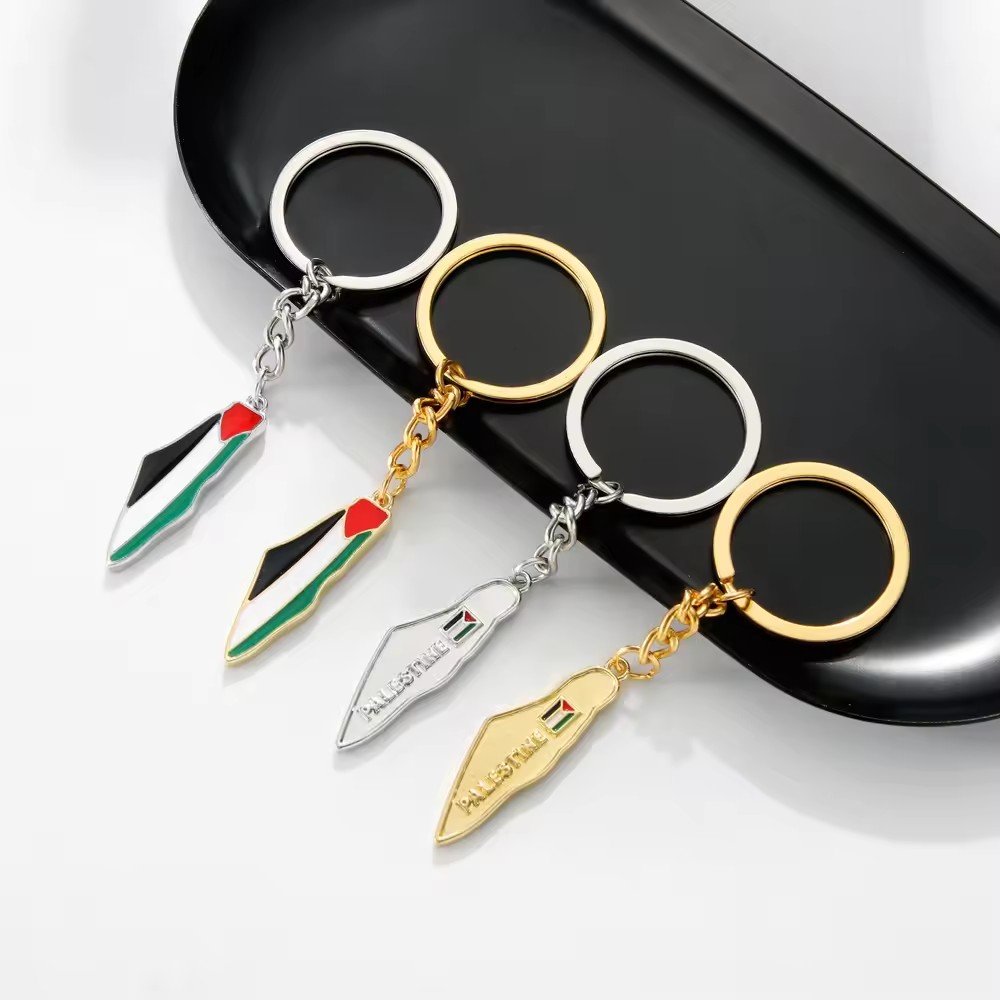 Factory Direct Palestine Israel Map Flag Keychain Pendant Decorative Metal Pendant Accessories For Men And Women