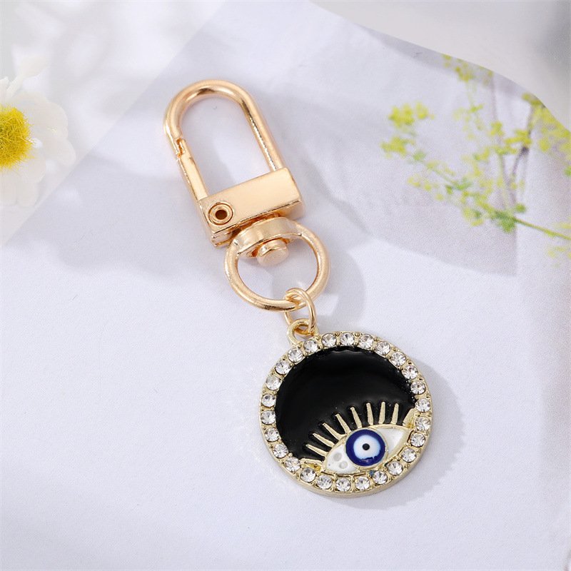 Gold Crystal Turkish Nazar Blue Hamsa Hand Evil Eye Amulet Good Luck Keychain Key Ring For Car Women