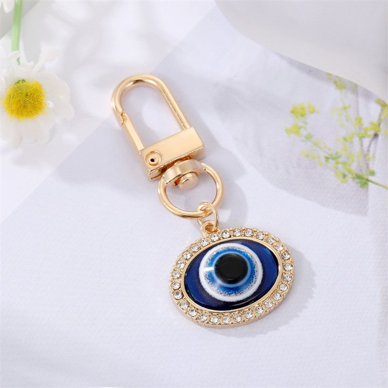 Gold Crystal Turkish Nazar Blue Hamsa Hand Evil Eye Amulet Good Luck Keychain Key Ring For Car Women