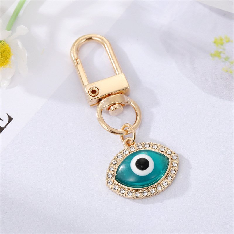 Gold Crystal Turkish Nazar Blue Hamsa Hand Evil Eye Amulet Good Luck Keychain Key Ring For Car Women