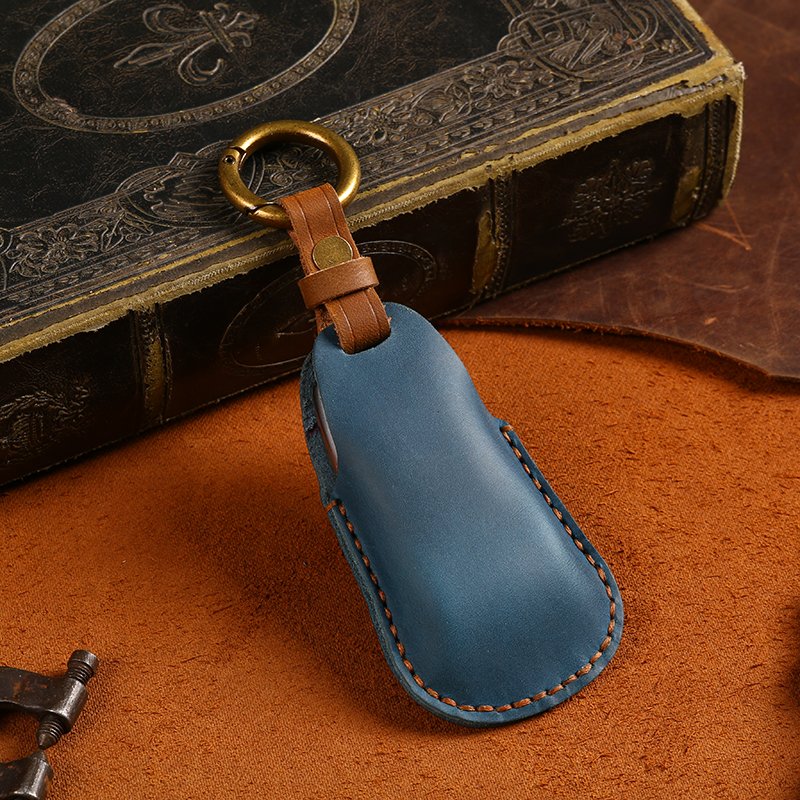 Genuine Leather Car Key Case Cover for Mercedes Benz E/S-Class 3 Buttons Remote Car Key Fob Shell With Key Chain