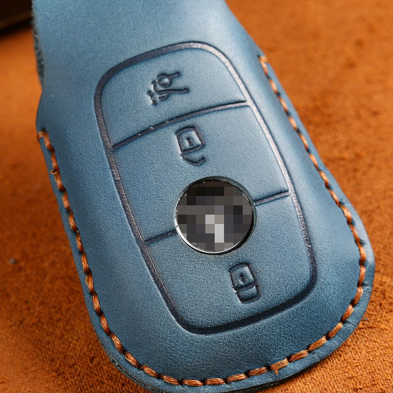 Genuine Leather Car Key Case Cover for Mercedes Benz E/S-Class 3 Buttons Remote Car Key Fob Shell With Key Chain