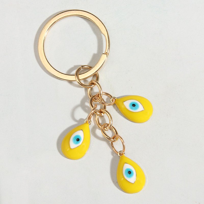 Metal Glass Greek Blue Turkish Nazar Evil Eye Keyring Keychain Circle Charm Amulet Decoration Car Key Accessories Chain
