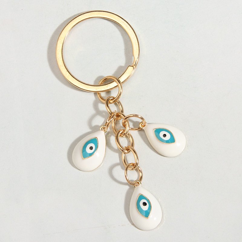 Metal Glass Greek Blue Turkish Nazar Evil Eye Keyring Keychain Circle Charm Amulet Decoration Car Key Accessories Chain