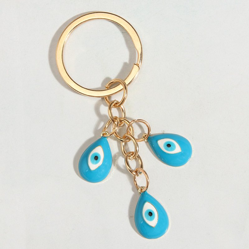 Metal Glass Greek Blue Turkish Nazar Evil Eye Keyring Keychain Circle Charm Amulet Decoration Car Key Accessories Chain