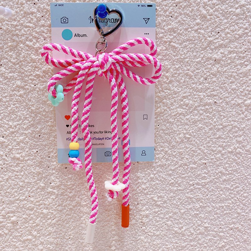2024 New Korean Style Cute Heart Clasp Car Key Handmade Women Handbag Decorations Keyrings Customize Gifts Rope Bowknot Keychain